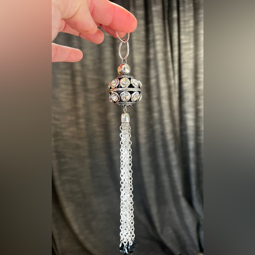 Gorgeous silver tone metal glass bead tassel